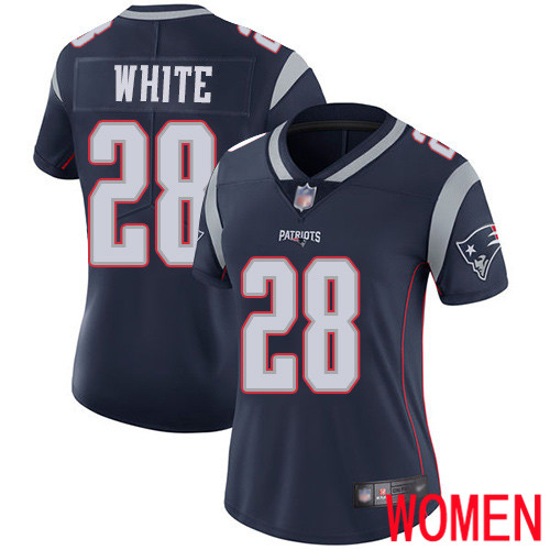 New England Patriots Football 28 Vapor Limited Navy Blue Women James White Home NFL Jersey